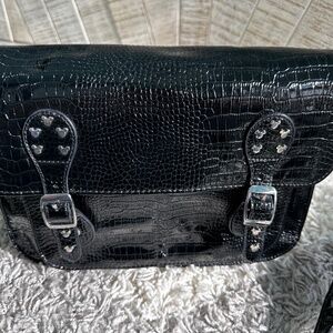 Discreetly Disney Black Patent Leather Crocodile Texture Crossbody Purse